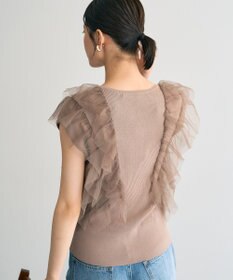 YECCA VECCA チュールラッフルノースリーブカーディガン