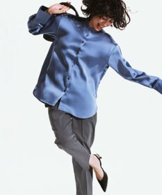 UNFILO L サテン バンドカラーシャツ