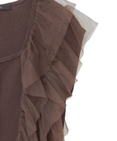 YECCA VECCA チュールラッフルノースリーブカーディガン