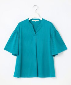 自由区 L 【洗える】ストレッチシャーティング 5分袖 フレアスリーブブラウス