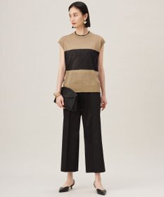 自由区 S 【UVカット・接触冷感・洗える】コットンサテンクロップド丈ワイドストレート パンツ