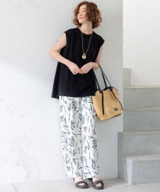 23区 L 【洗える】スリークボタニカルプリント ドロスト パンツ