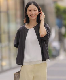 J.PRESS LADIES L 【冷房対策に】シアードライトリコット クルーネック カーディガン ダークブラウン系