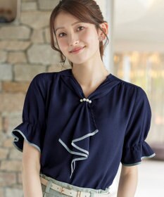 Tiaclasse L 配色パイピングボウタイブラウス