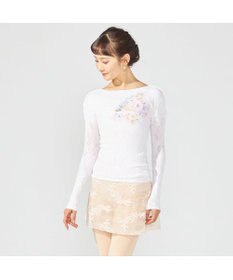 Chacott 【ノーソーイングニット】フラワーブーケプリントニットトップ