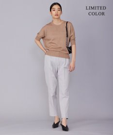 ICB L 【WEB限定カラーあり・洗える】ペーパーブレンドシャインニット 五分袖プルオーバー