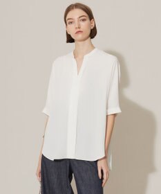 ICB 【新色追加・接触冷感・UVケア・速乾・洗える】BackSatinAmunzen  5分袖 キーネックブラウス