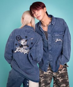 WEGO 【ユニセックス着用ITEM/MLサイズ展開】グラフィックデニムシャツ（LS）