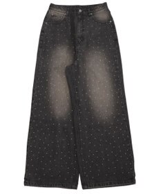 WEGO 【ユニセックス着用ITEM】スーパーバギーラインストーンデニムパンツ