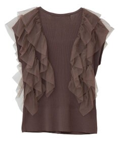 YECCA VECCA チュールラッフルノースリーブカーディガン