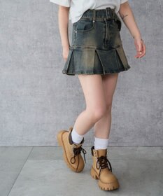 WEGO ベルト付デニムプリーツスカパン