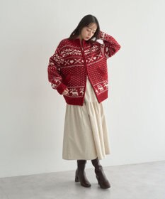 earth music&ecology ダブルzipノルディックカウチンニットカーディガン