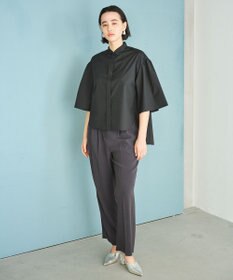 #Newans 【洗濯機可能/シワになりにくい】〈お尻・太ももをカバー〉フレアスリーブイタリアンカラーシャツ