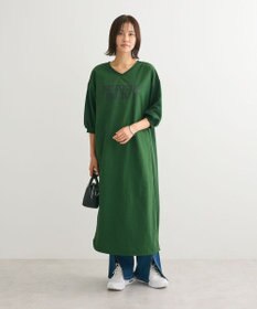 Green Parks ７分袖裏毛ドッキングロゴワンピース