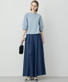 ICB L ナチュラルソフトデニム タックワイドパンツ