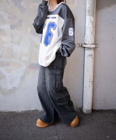 WEGO VネックナンバリングサテンBIGスウェット