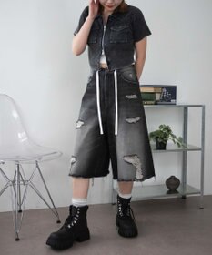 WEGO 【SMサイズ展開】ヴィンテージウォッシュダメージバギーハーフパンツ