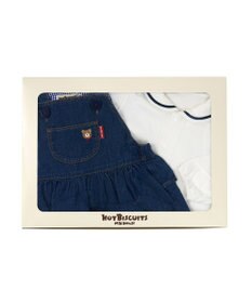 MIKI HOUSE HOT BISCUITS ワンポイントデニムジャンパースカート＆セーラーカラー長袖Tシャツギフトセット【BOX付き】