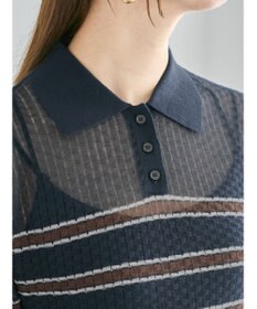 Te chichi 透かしマルチボーダーニットポロ