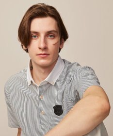 JOSEPH ABBOUD MOUNTAIN 【吸水速乾・釦ダウン・男女兼用】メッシュストライプサッカーポロシャツ