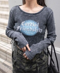 WEGO ヴィンテージウォッシュレースアップロンT