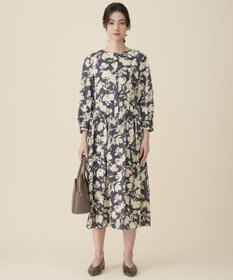 自由区 バイカラーフラワープリント ワンピース