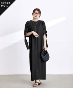 Tiaclasse L 【洗える】デザインカフス付きマキシカットソーワンピース