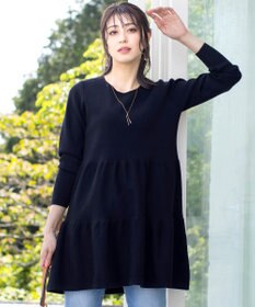 Tiaclasse L 【洗える】大人華やぐ2段ティアードニットチュニック