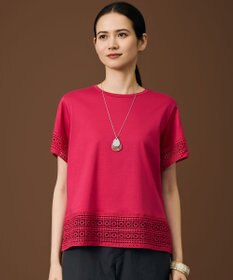 自由区 ナチュラルコットンハイゲージレースドッキング Tシャツ