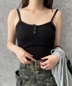 WEGO 【カップ付きインナー】パット付きフロントボタンレースキャミ