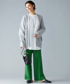 自由区 【洗える】ストレッチシャーティングスタンドカラーストライプ ブラウス