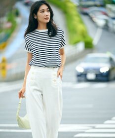 23区 【洗える】リネンヴィスコースストレッチ マリンパンツ