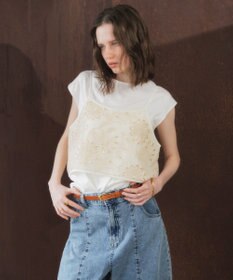 YECCA VECCA 【2点SET】刺繍メッシュキャミセットコットンTee