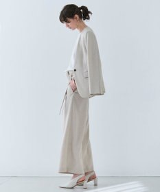 BEIGE， 【洗える】CAROLE / リネンライクノーカラーハーフ丈ジャケット