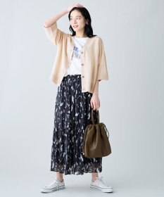 ANY リネンブレンドハーフスリーブカーディガン