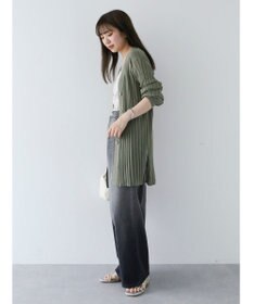 Green Parks 推しニット　リブ編みミドル丈カーディガン