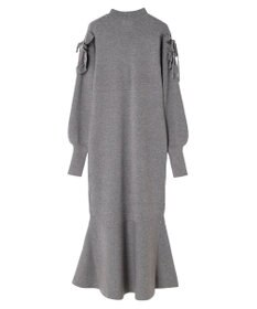 earth music&ecology 袖シアーフリルニットワンピース