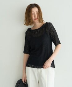 YECCA VECCA 5分袖レースシアートップス