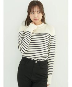 earth music&ecology ゴールド釦スリーブリブプルオーバー