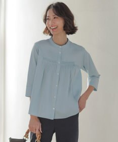 J.PRESS LADIES キャタピラシャツジャージー バンドカラー カットソー ライトアクア系