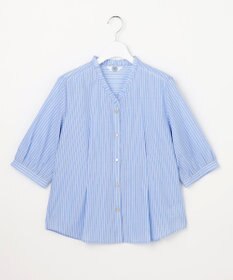 J.PRESS LADIES 【一枚で着映え】シルフィーローン ストライプ フリル シャツブラウス