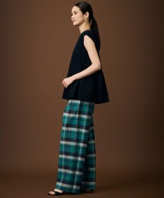 自由区 【SHIHOさん着用・セットアップ対応】コットンリネンチェックワイドストレート パンツ