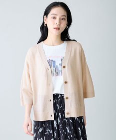 ANY リネンブレンドハーフスリーブカーディガン