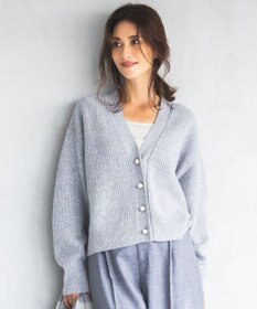 自由区 【洗える】ウールカシミヤブレンドラメスパンコールニット カーディガン