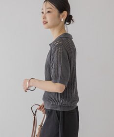 AMERICAN HOLIC 衿付きメッシュ編み半袖ニットプルオーバー