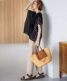 23区 L 【汗じみ防止加工】スカーフプリントコンビ フレンチスリーブ カットソー