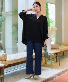 Tiaclasse 麻ライクVネックブラウス