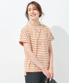 自由区 【洗える/UVケア】ボーダー タックデザインカットソー