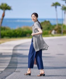 Tiaclasse L 【洗える】フレンチスリーブシャツチュニックブラウス