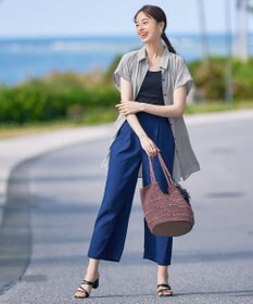 Tiaclasse L 【洗える】フレンチスリーブシャツチュニックブラウス